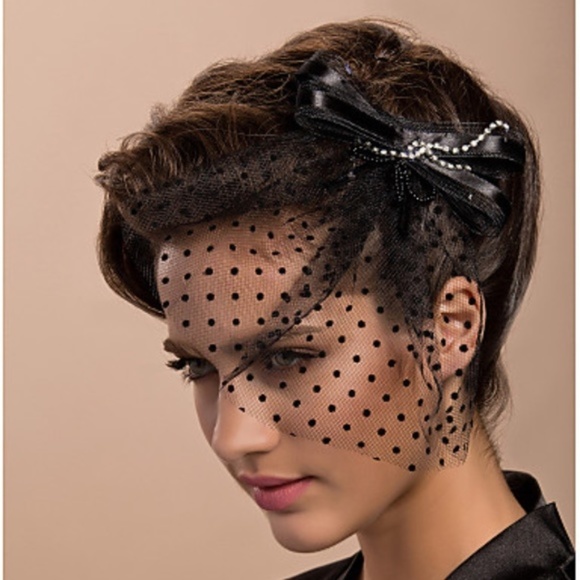 Blusher Blk Veil w/Rhinestones Fascinators Kentucky Derby, Horse Races, Church - Picture 1 of 3